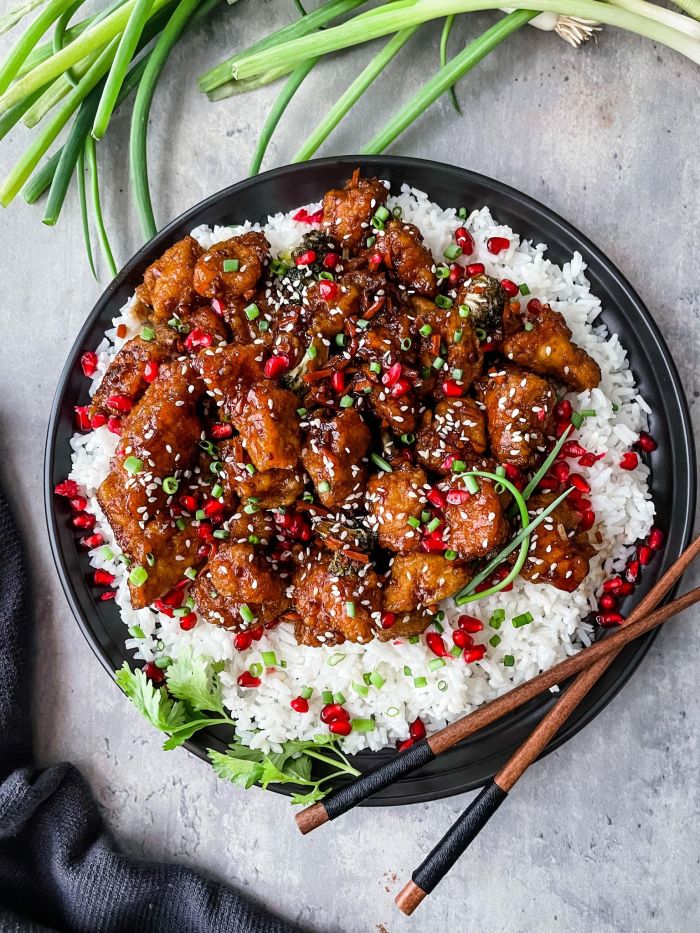 Spicy Crispy Pomegranate Chicken