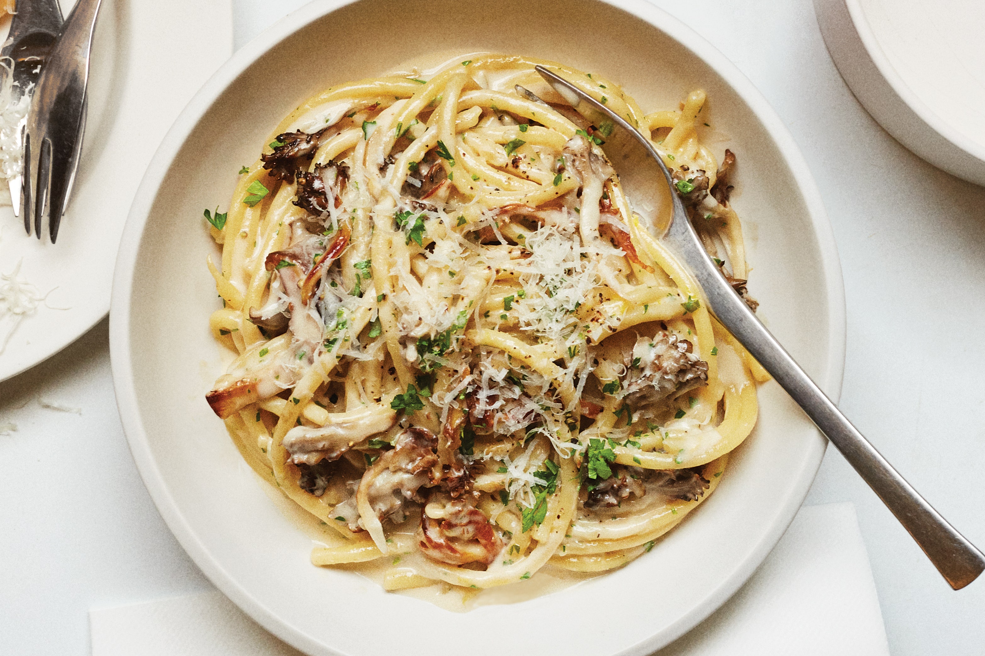 Mushroom Pasta with Melted Cheese